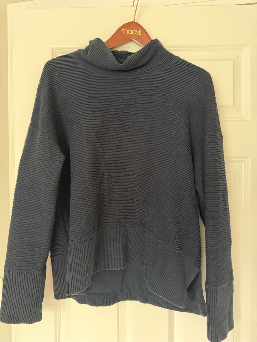 Cozy Ribbed Cowl Neck Sweater in Slate Blue
